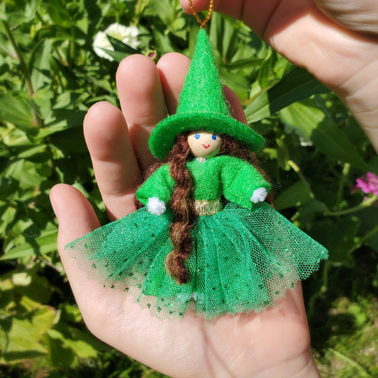 Green Witch Ornament for Halloween Tree