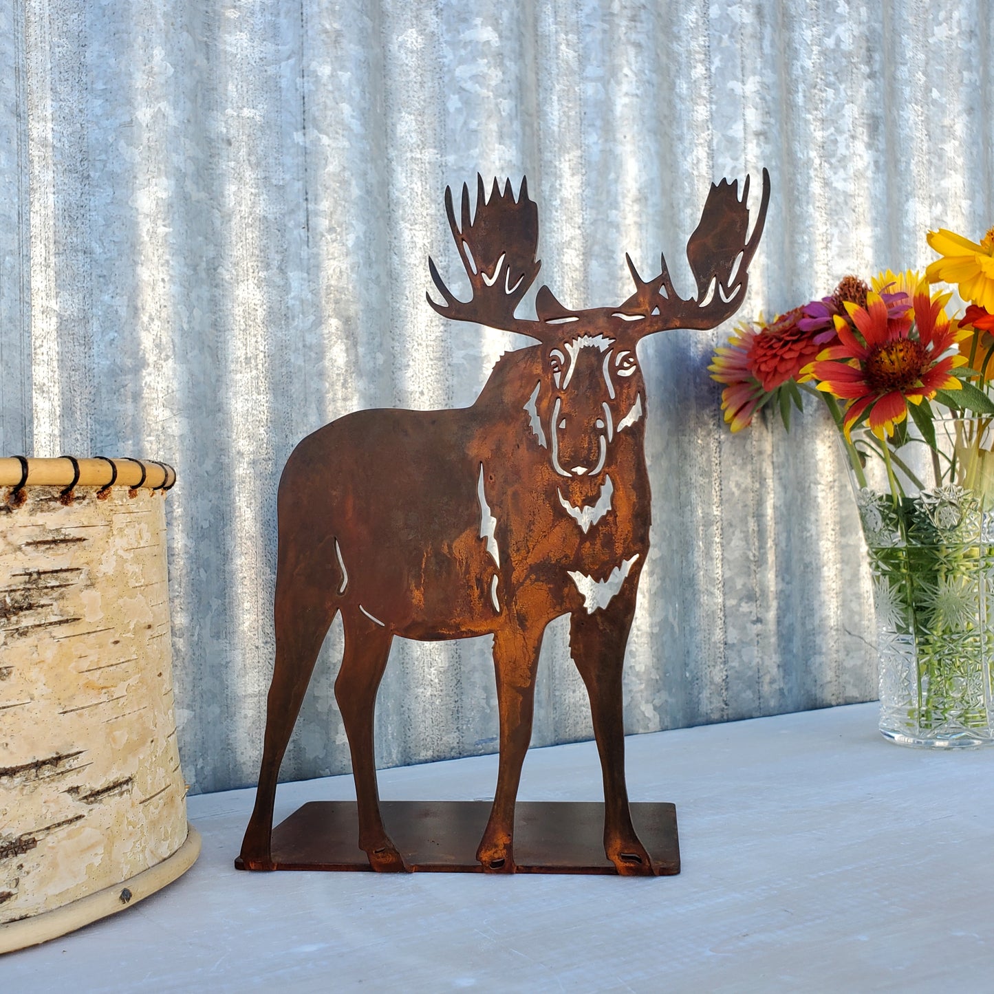 Rusted Metal Moose Statue Front View