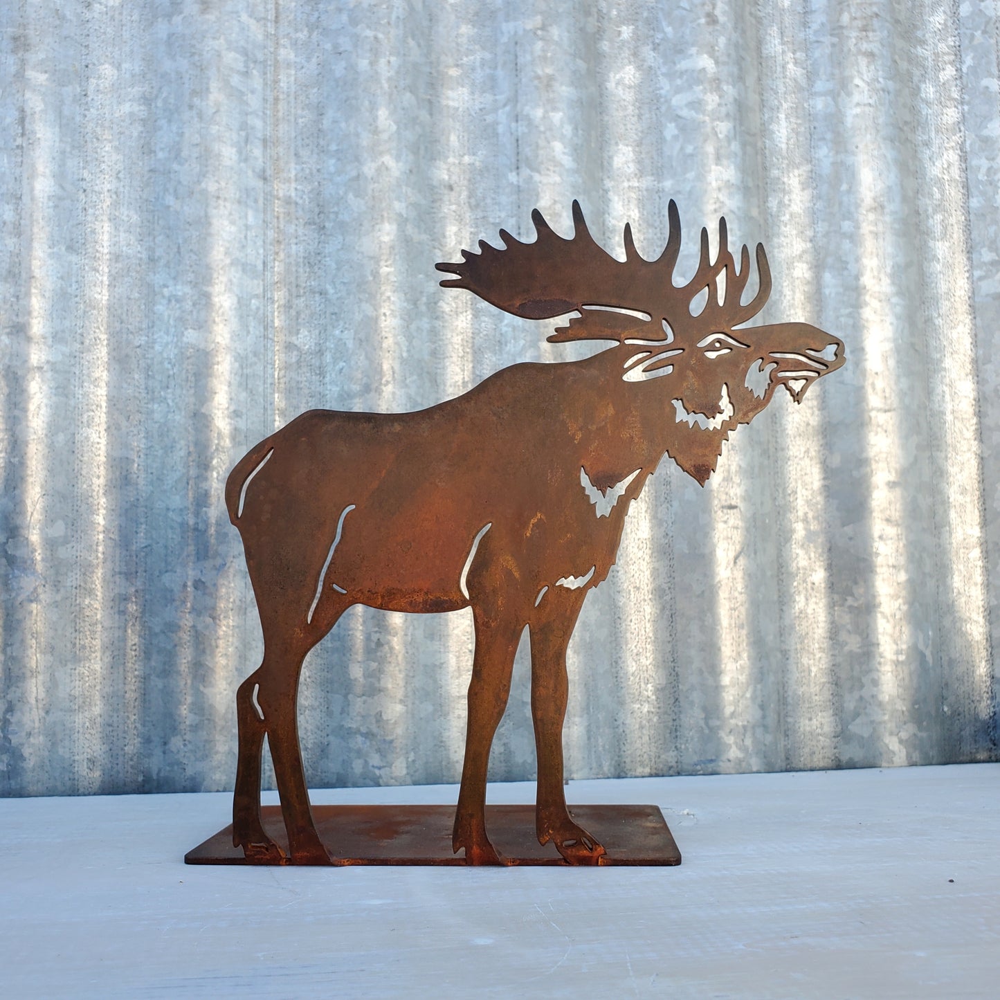 Rusted Metal Moose Statue Side View