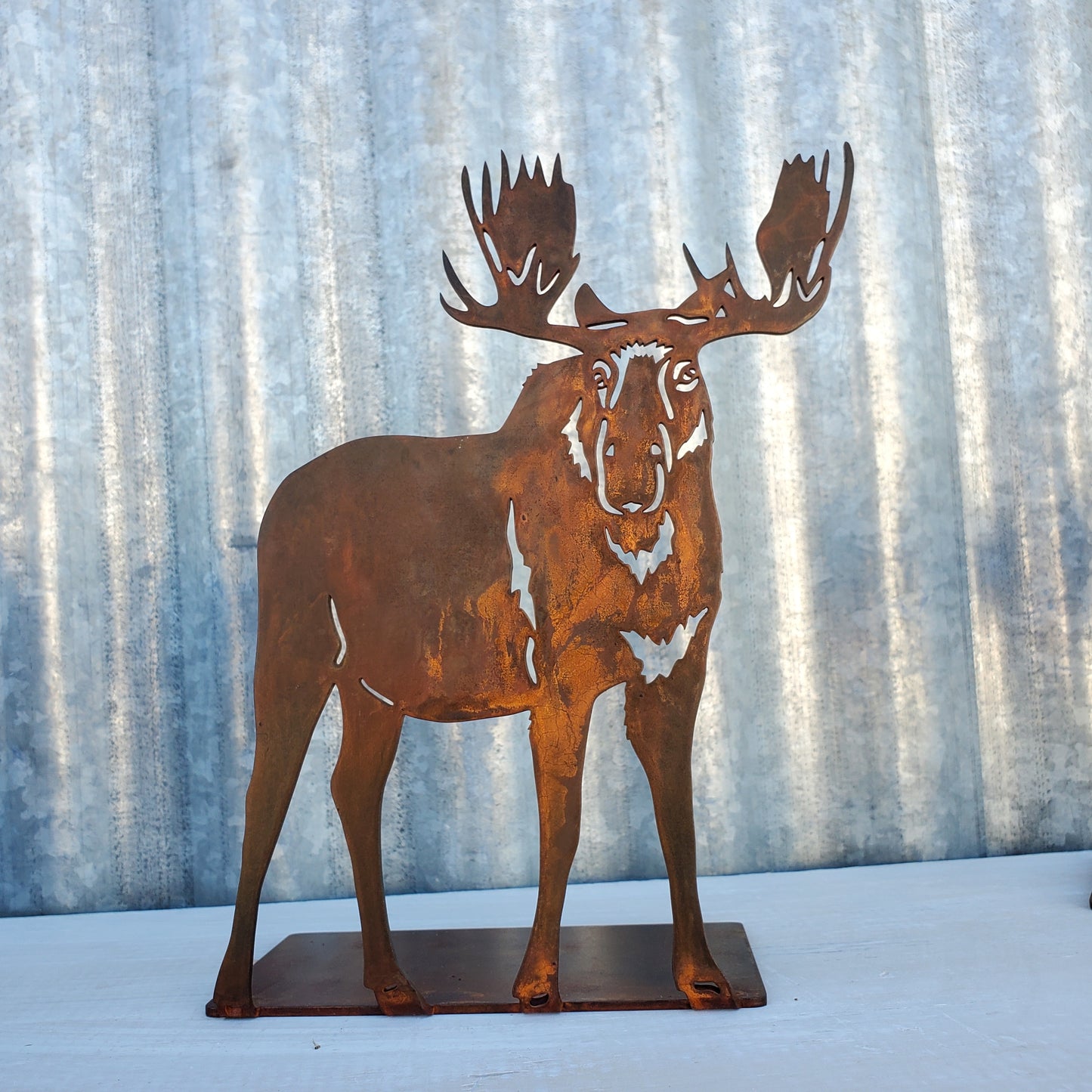 Rusted Metal Moose Statue Front View