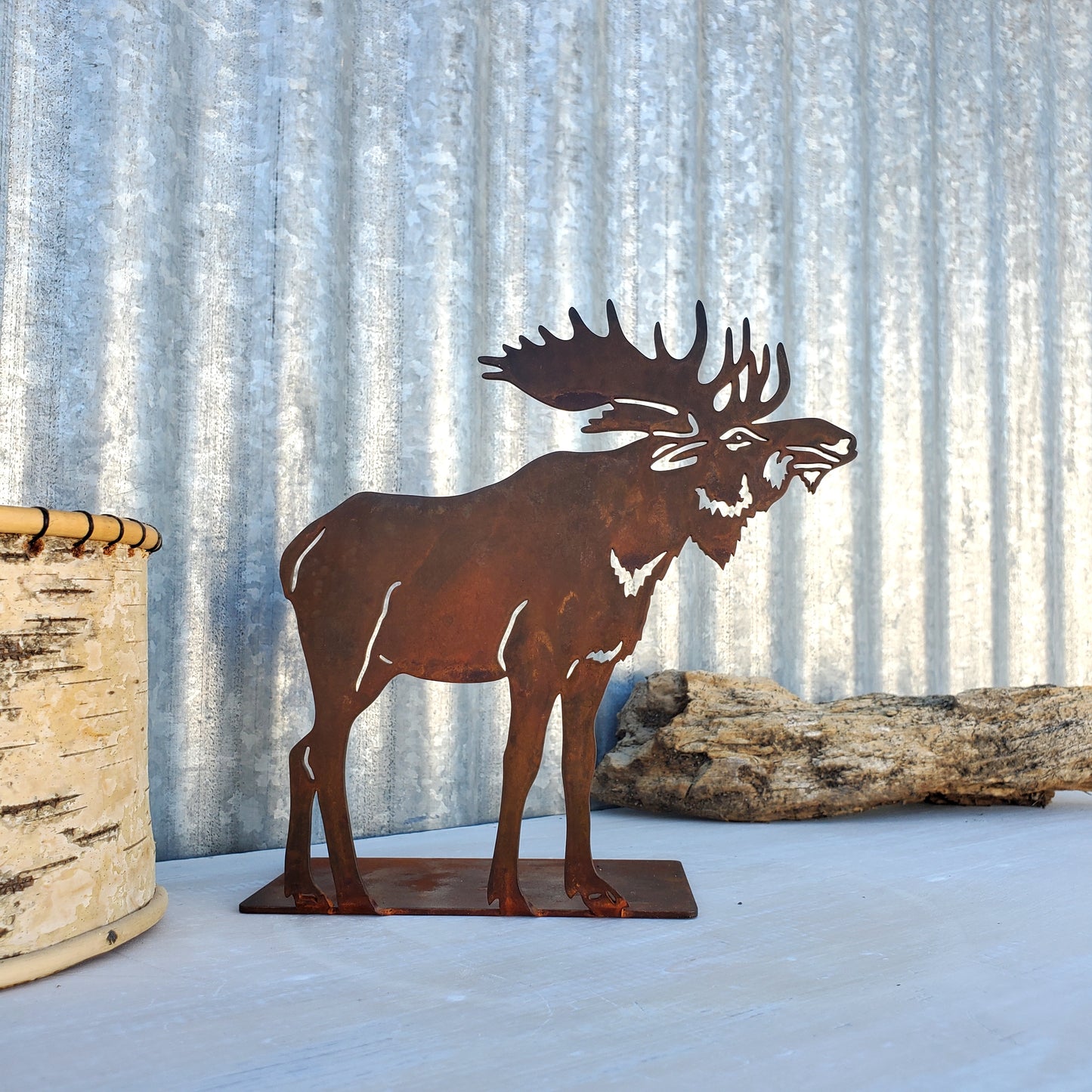 Rusted Metal Moose Statue Side View