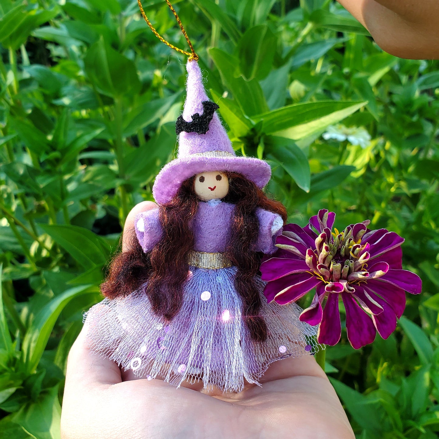 Lavender Witch Ornament for Halloween Tree