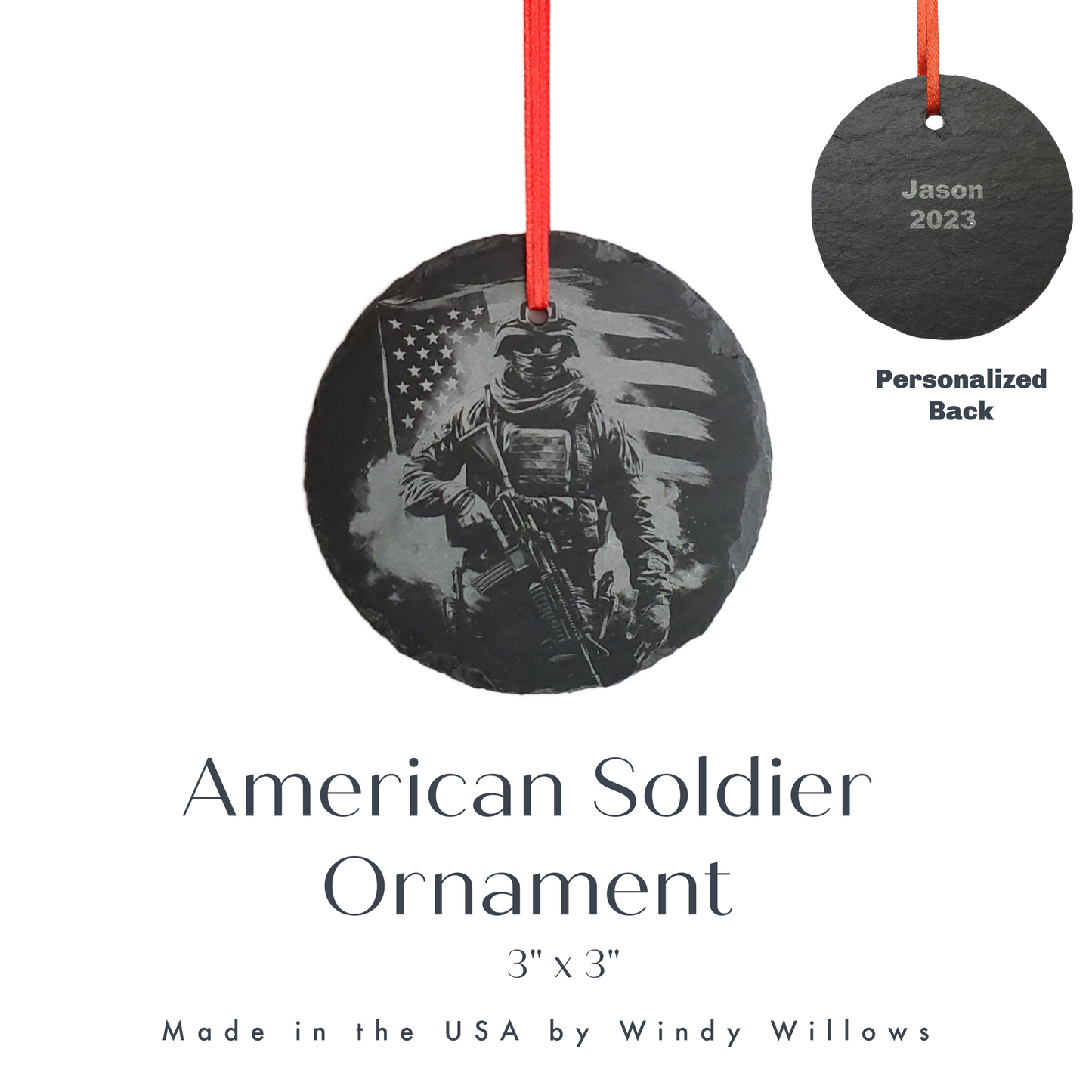 USA Patriotic Military Christmas Ornament | 3" Rustic American Soldier