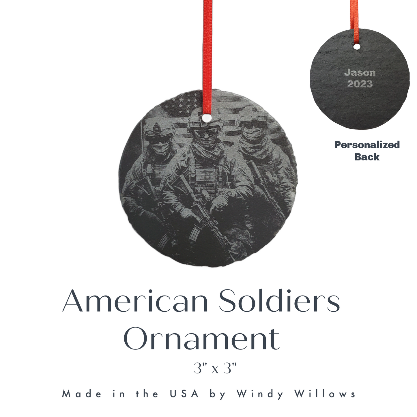 USA Patriotic Military Christmas Ornament | 3" Rustic American Soldiers