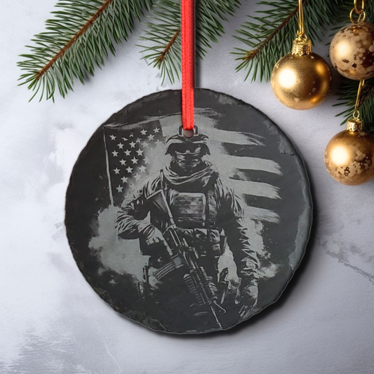 USA Patriotic Military Christmas Ornament | 3" Rustic American Soldier