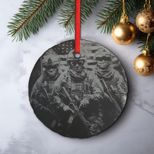 USA Patriotic Military Christmas Ornament | 3" Rustic American Soldiers