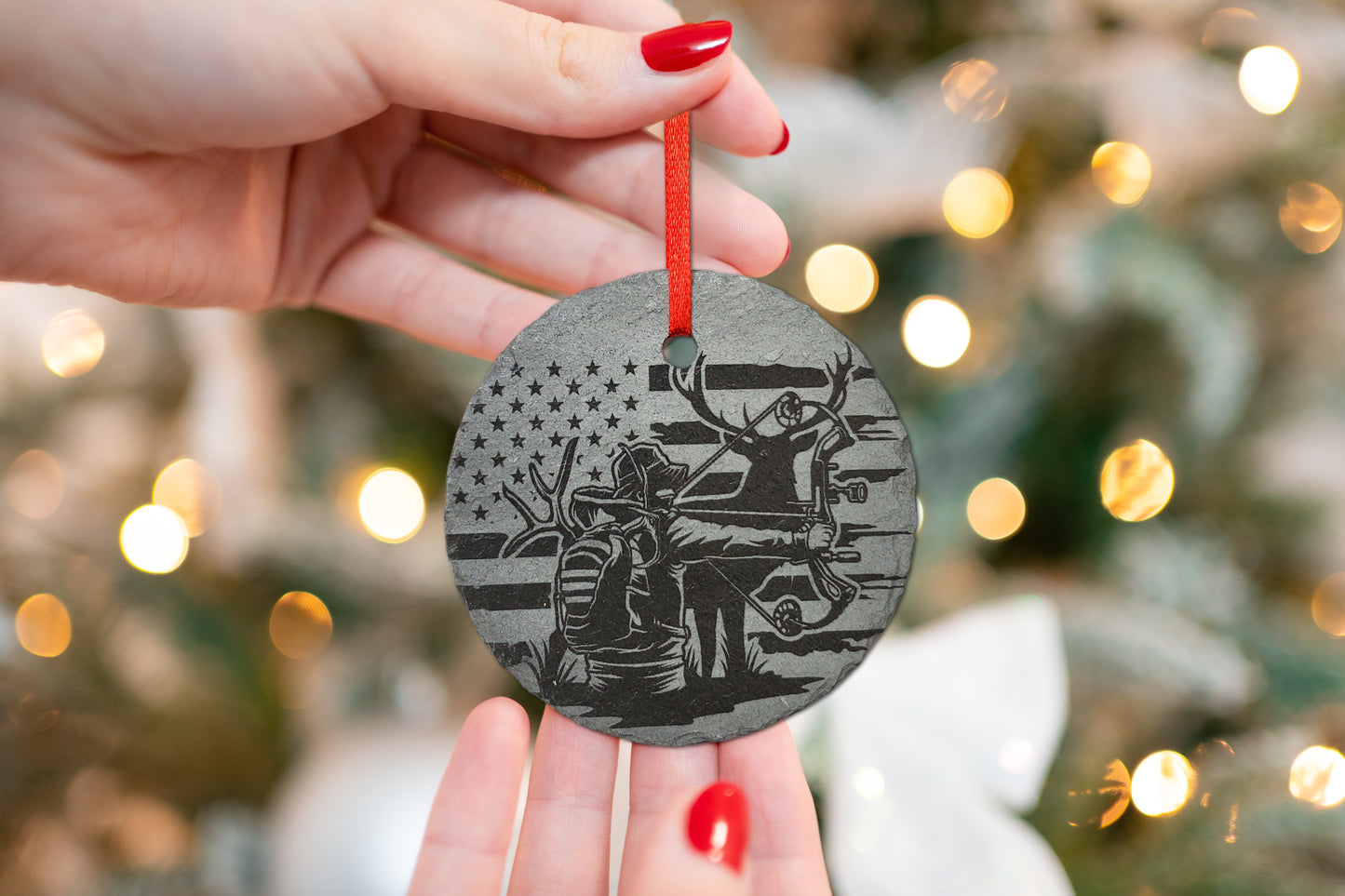 Bow Hunting Ornament | Personalized Rustic 3" Archery Sportsman Christmas Ornament