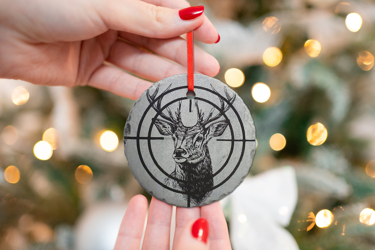 Deer Buck Ornament | 3" Maine Nature Ornament | Personalized Wild Animal Rustic Christmas Slate Custom Hunting Ornament