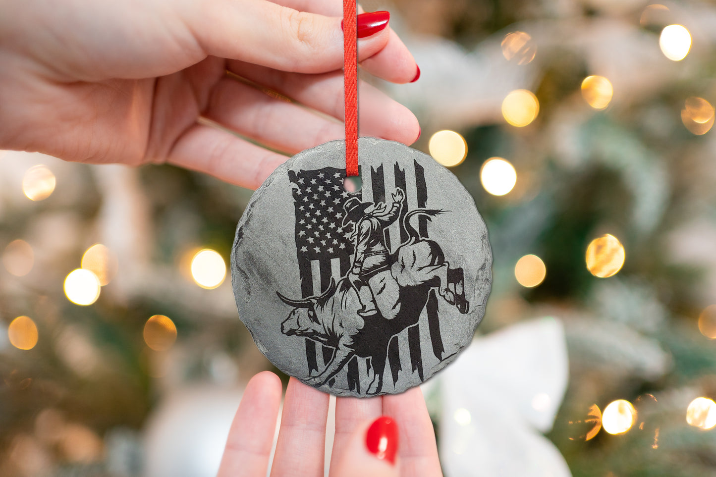 Bull Riding Rodeo Ornament | 3" Custom Cowboy Ornament | Personalized Christmas Slate Ornament Gift tag Western Christmas