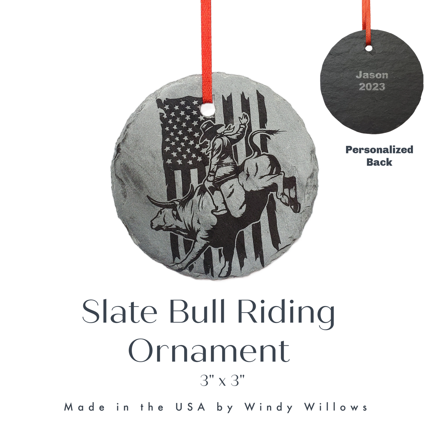 Bull Riding Rodeo Ornament | 3" Custom Cowboy Ornament | Personalized Christmas Slate Ornament Gift tag Western Christmas