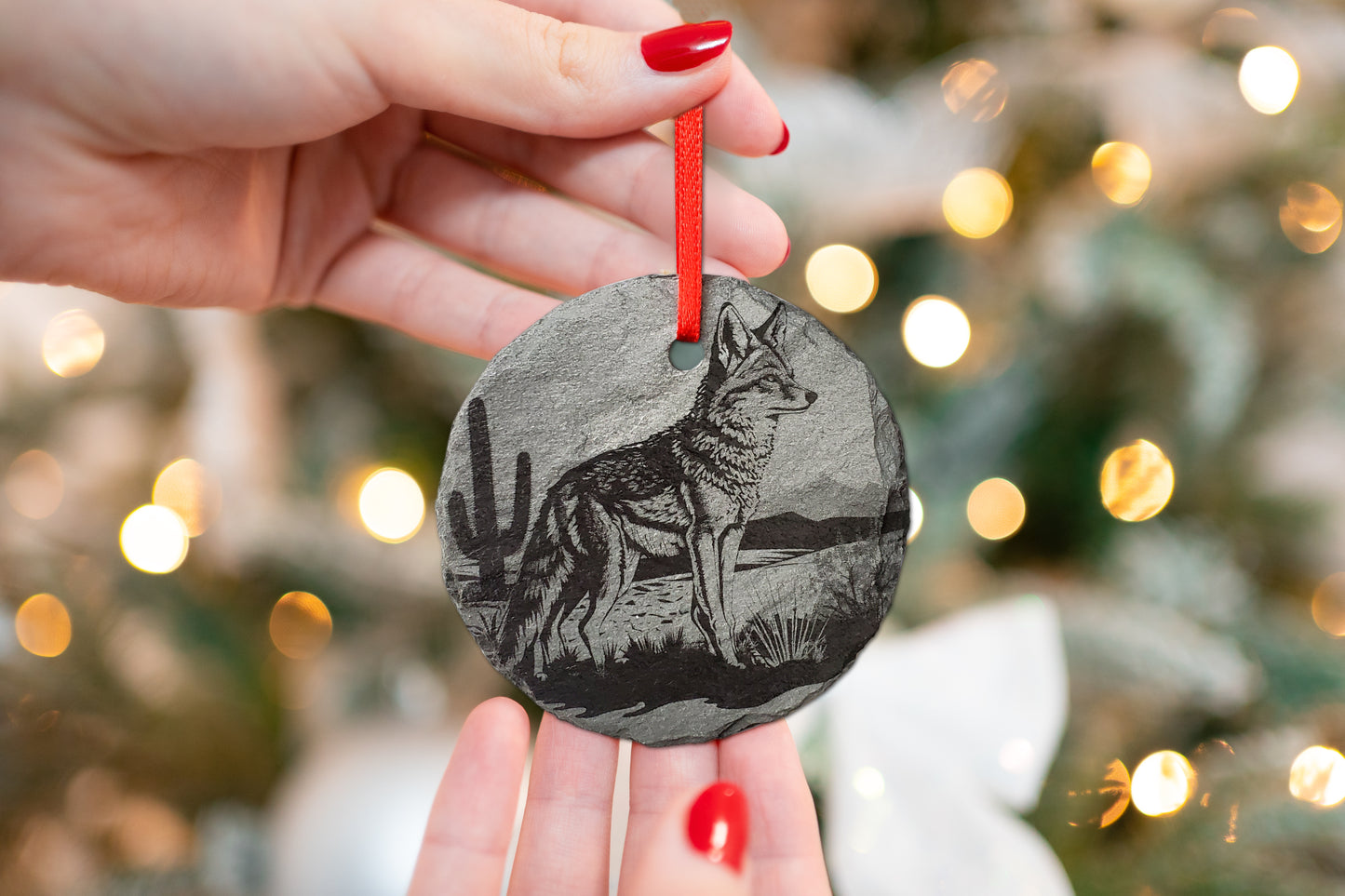 Desert Coyote Ornament | 3" Prairie Wolf Nature Ornament | Personalized  Rustic Christmas Slate Animal Ornament American Jackal