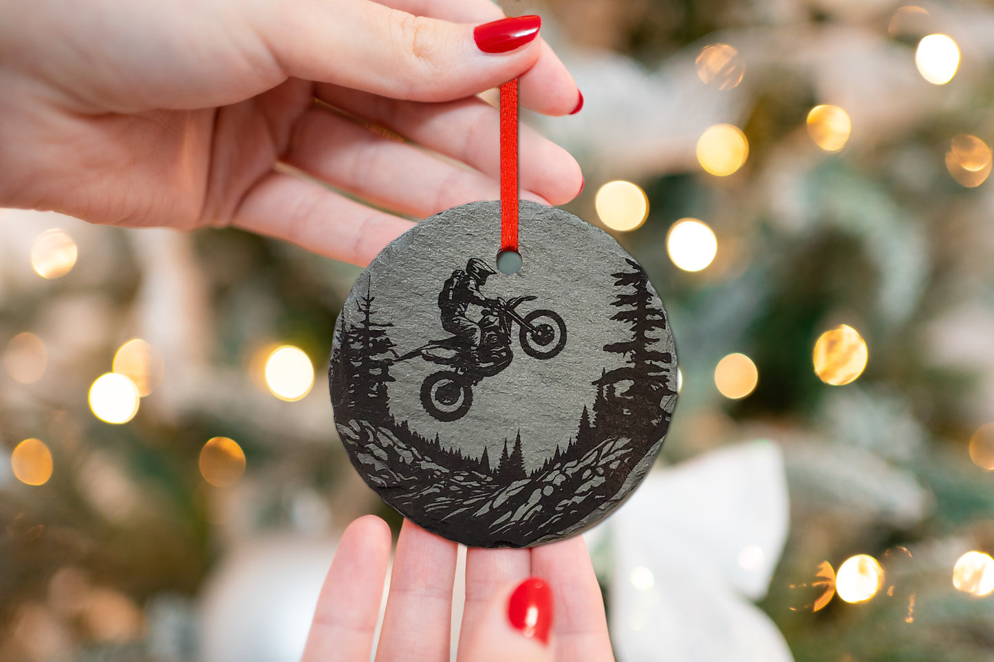 Dirt Bike Ornament | 3" Motocross Adventure Ornament | Personalized  Rustic Christmas Slate Ornament | Offroad