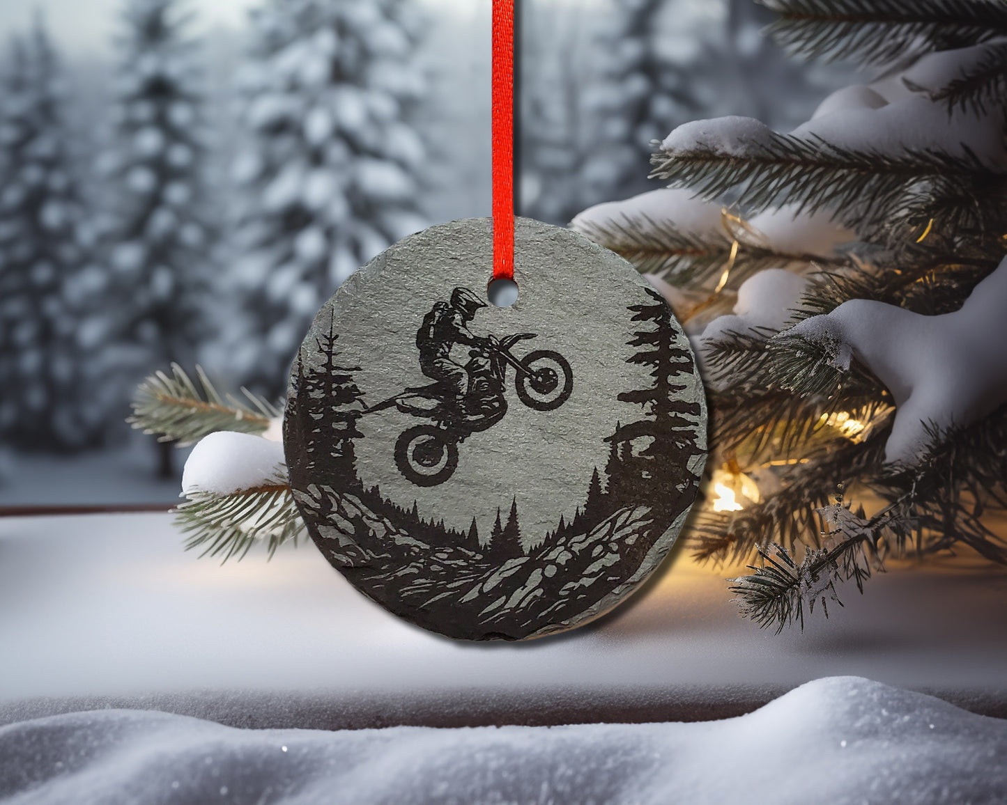 Dirt Bike Ornament | 3" Motocross Adventure Ornament | Personalized  Rustic Christmas Slate Ornament | Offroad