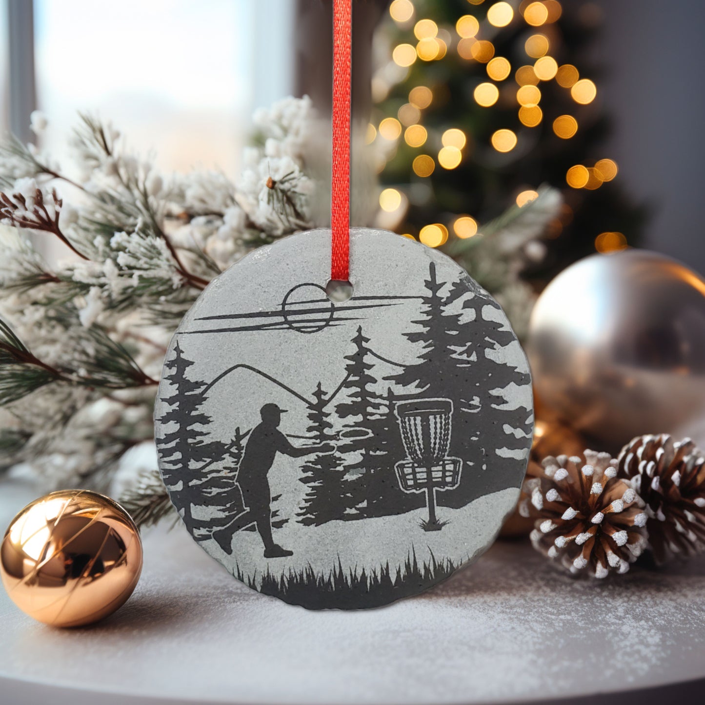 Disc Golf Ornament | 3" Custom Female Disc Golfing Ornament | Personalized Golfer Christmas Slate Ornament Disc Golf Course Gift tag