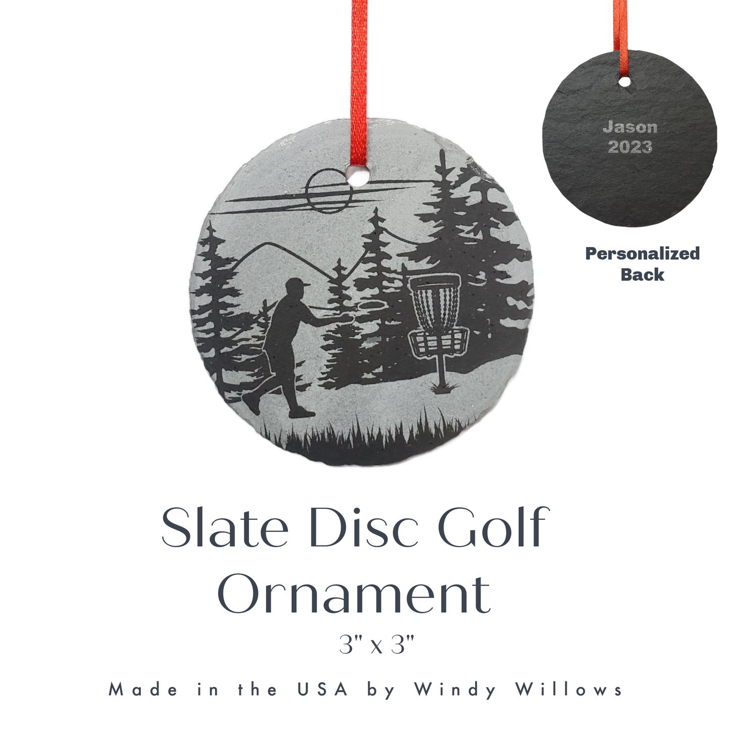 Disc Golf Ornament | 3" Custom Female Disc Golfing Ornament | Personalized Golfer Christmas Slate Ornament Disc Golf Course Gift tag