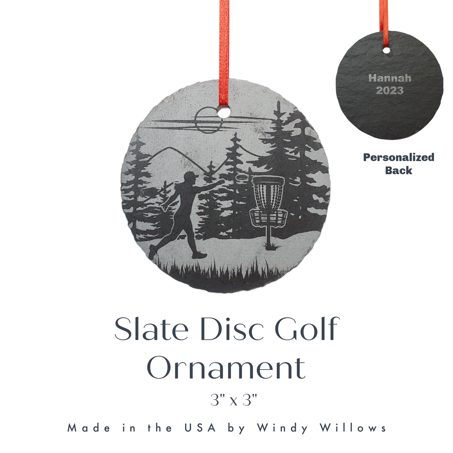 Disc Golf Ornament | 3" Custom Female Disc Golfing Ornament | Personalized Golfer Christmas Slate Ornament Disc Golf Course Gift tag