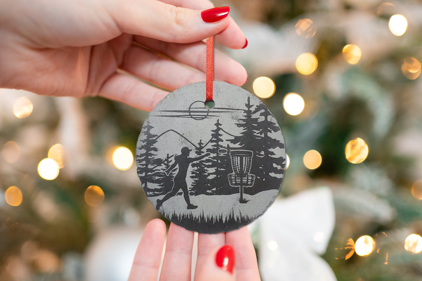 Disc Golf Ornament | 3" Custom Female Disc Golfing Ornament | Personalized Golfer Christmas Slate Ornament Disc Golf Course Gift tag