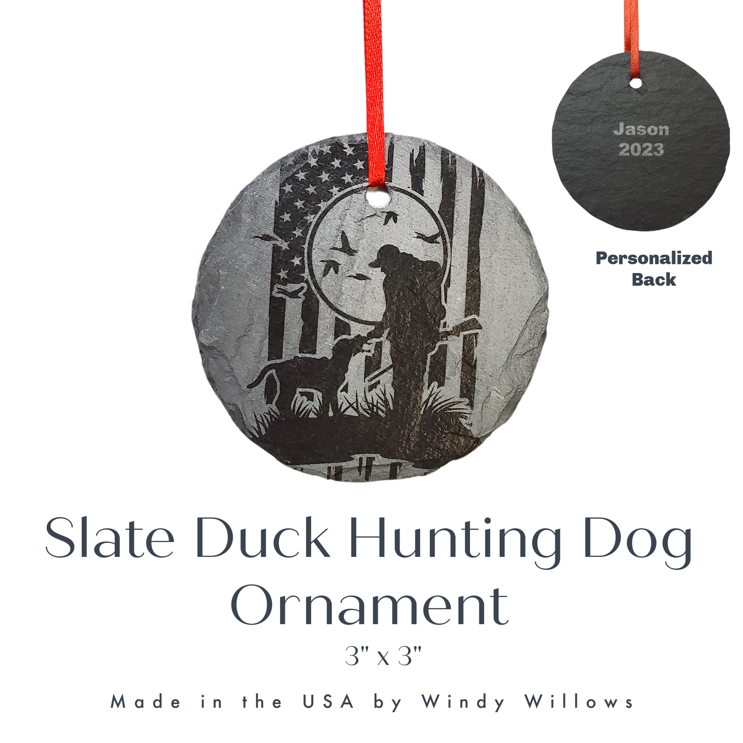 Duck Hunting Ornament | 3" Bird Dog Sportsman Ornament | Personalized  Rustic Christmas Slate | Custom Duck Hunter