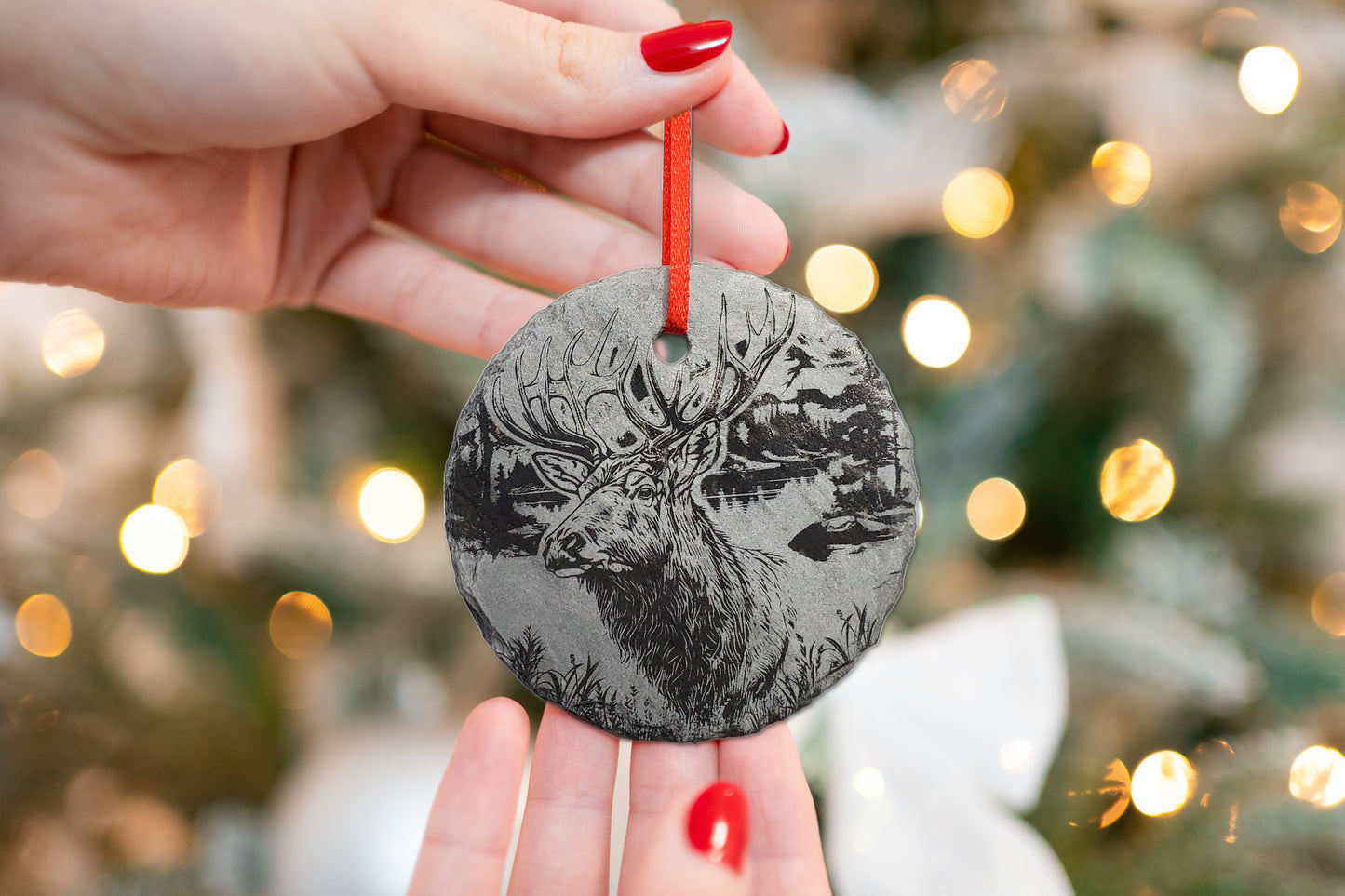 Elk Ornament | 3" Nature Ornament | Personalized Wild Animal Rustic Christmas Slate Custom Hunting Ornament