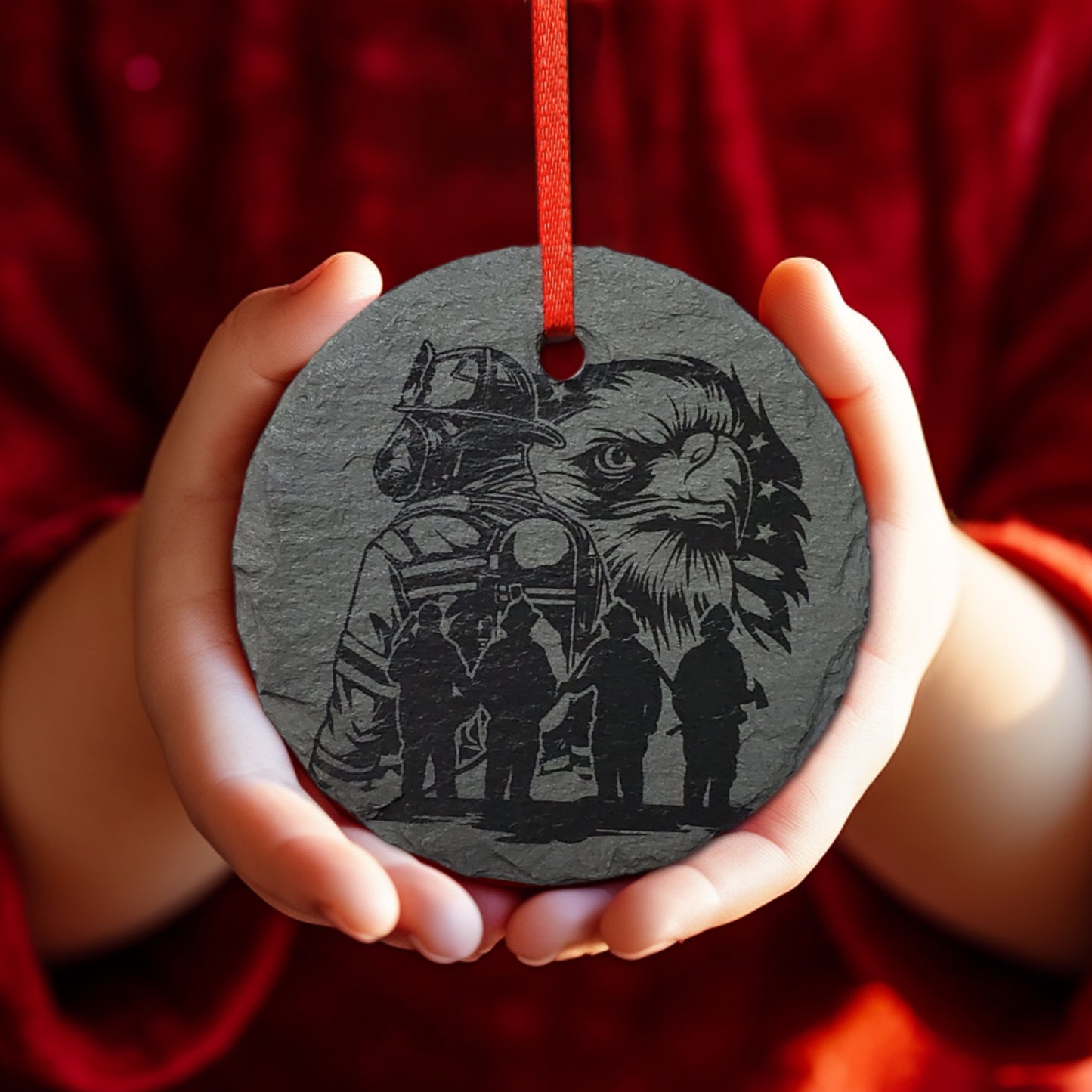 Firefighter Ornament | 3" Fireman Ornament | Rustic Slate Christmas | Firefighting First Responder