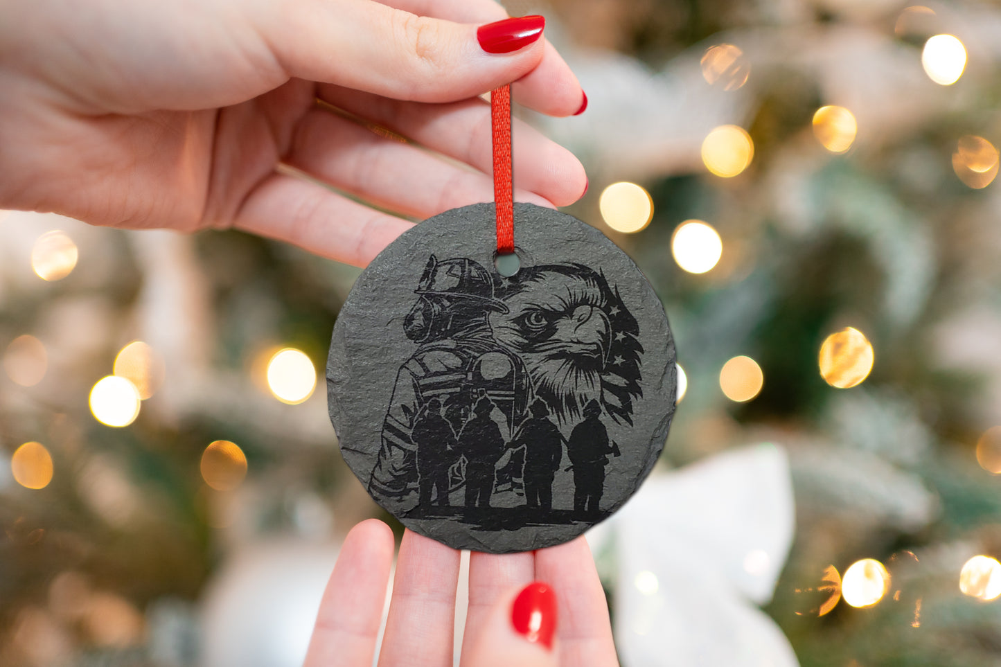 Firefighter Ornament | 3" Fireman Ornament | Rustic Slate Christmas | Firefighting First Responder