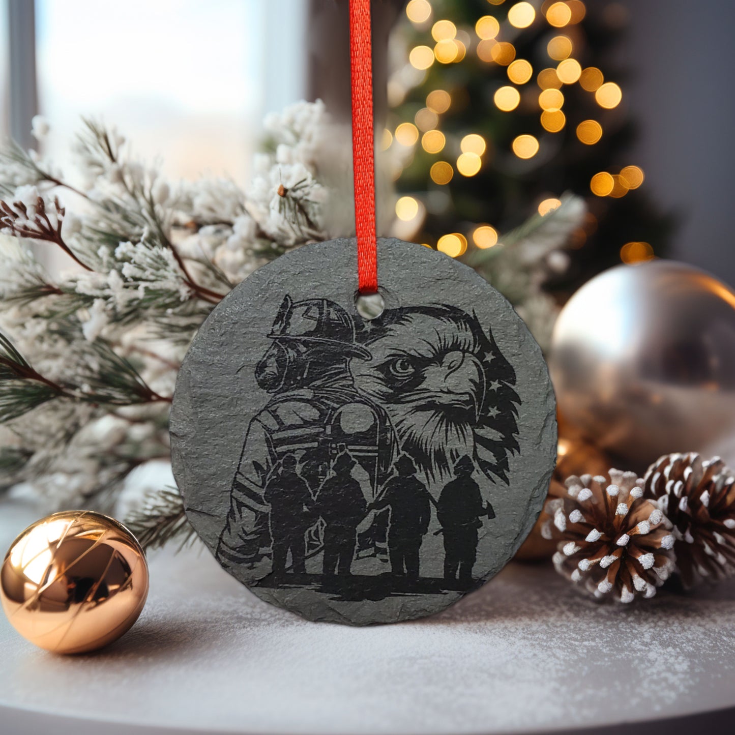 Firefighter Ornament | 3" Fireman Ornament | Rustic Slate Christmas | Firefighting First Responder