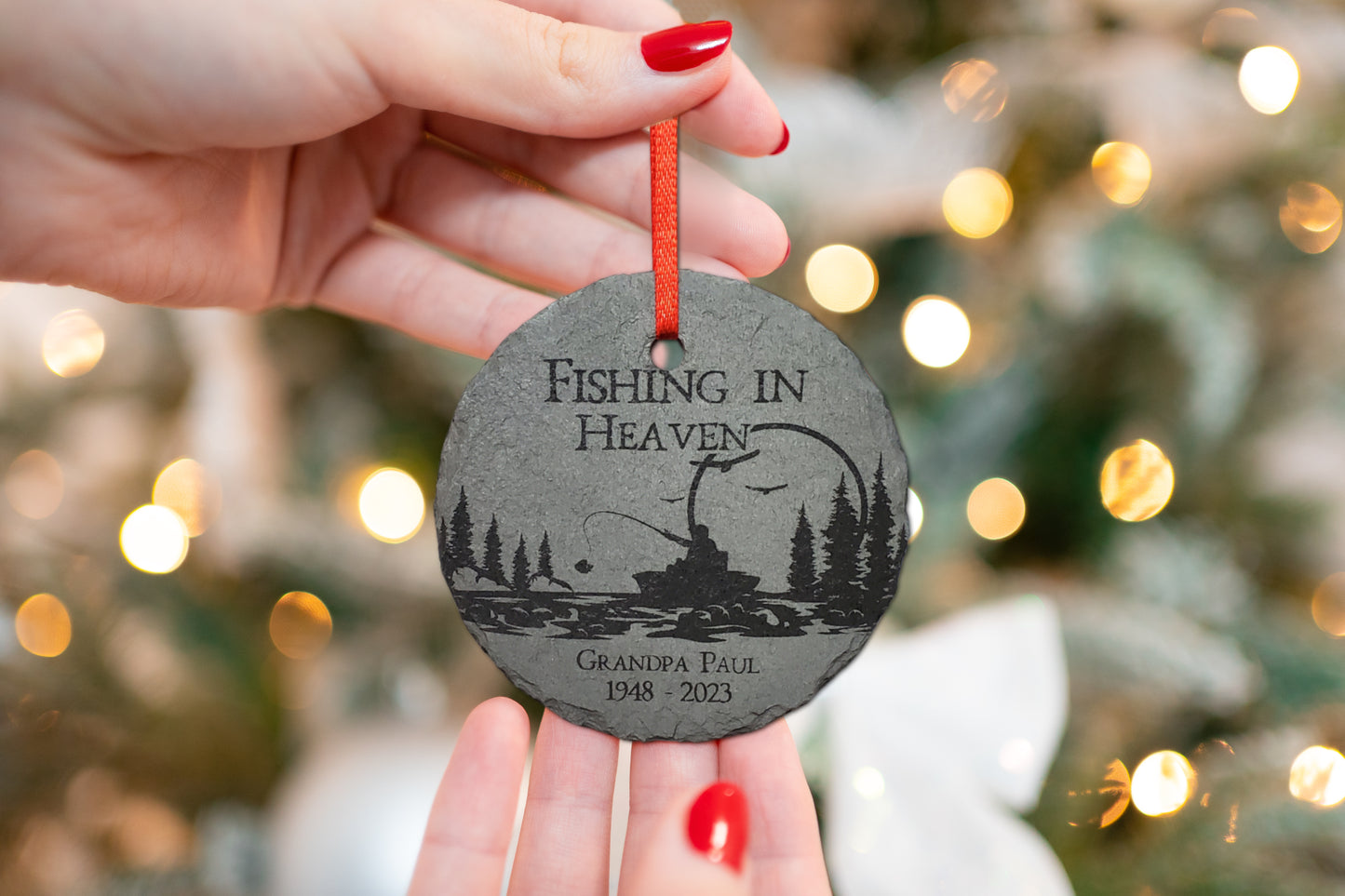 Fishing in Heaven Memorial Christmas Ornament | 3" Personalized  Fisherman Sympathy Gift | Loss of Dad Grandpa