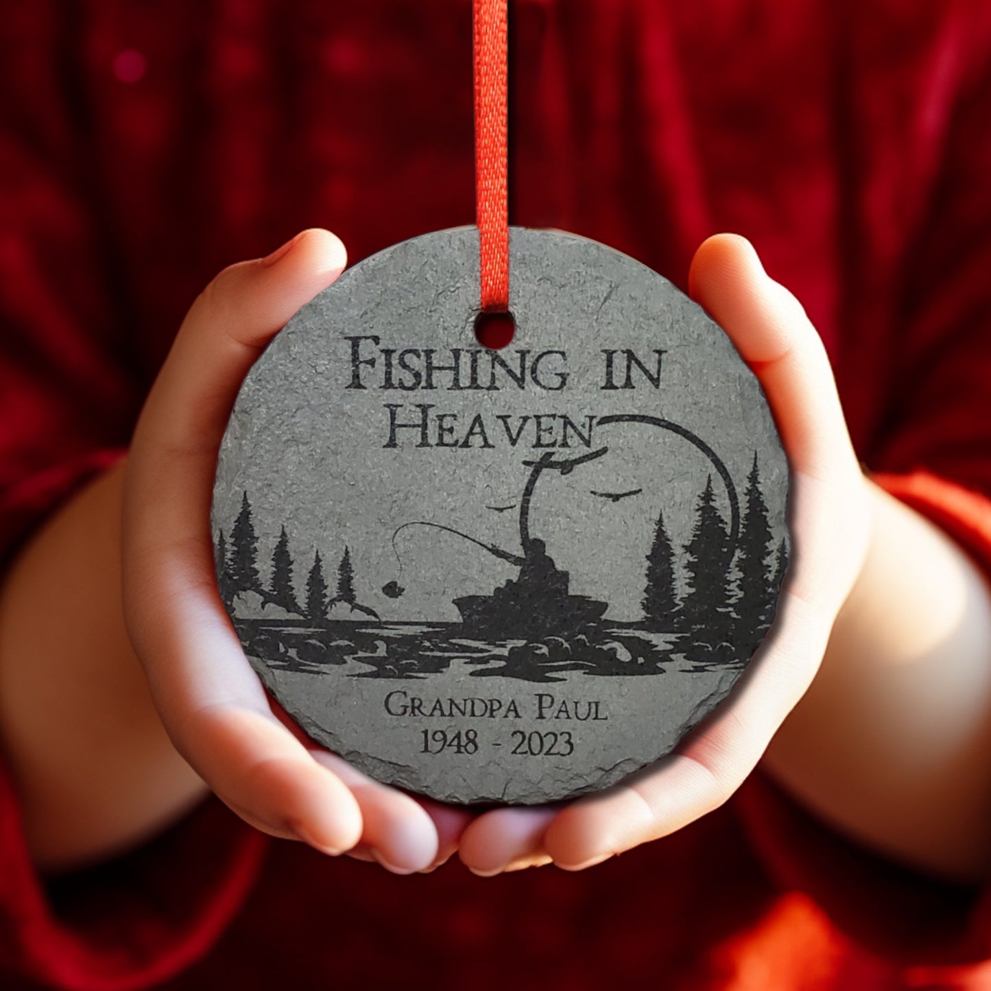 Fishing in Heaven Memorial Christmas Ornament | 3" Personalized  Fisherman Sympathy Gift | Loss of Dad Grandpa