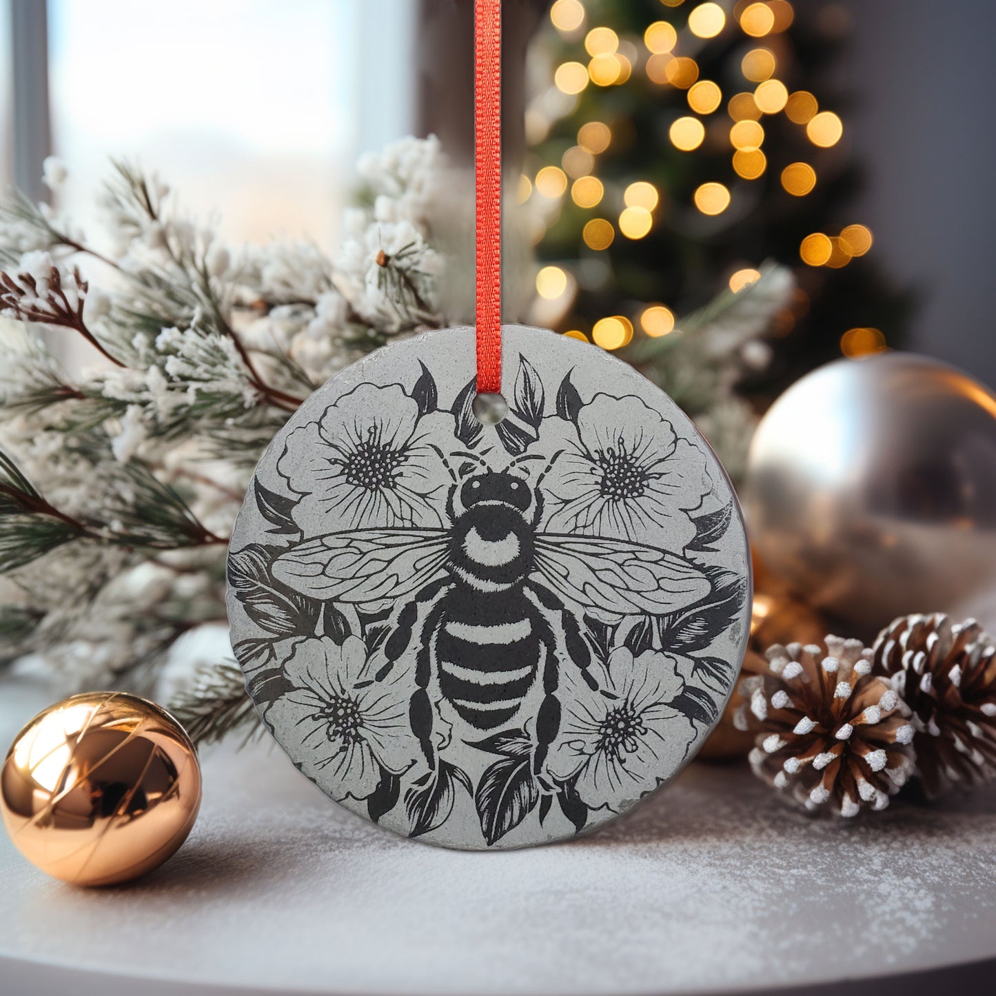 Honey Bee Ornament | 3" Beekeeper Ornament | Personalized Apiary Christmas Slate Gift Custom Honeybee Ornament | Apiarists Bee Farmer