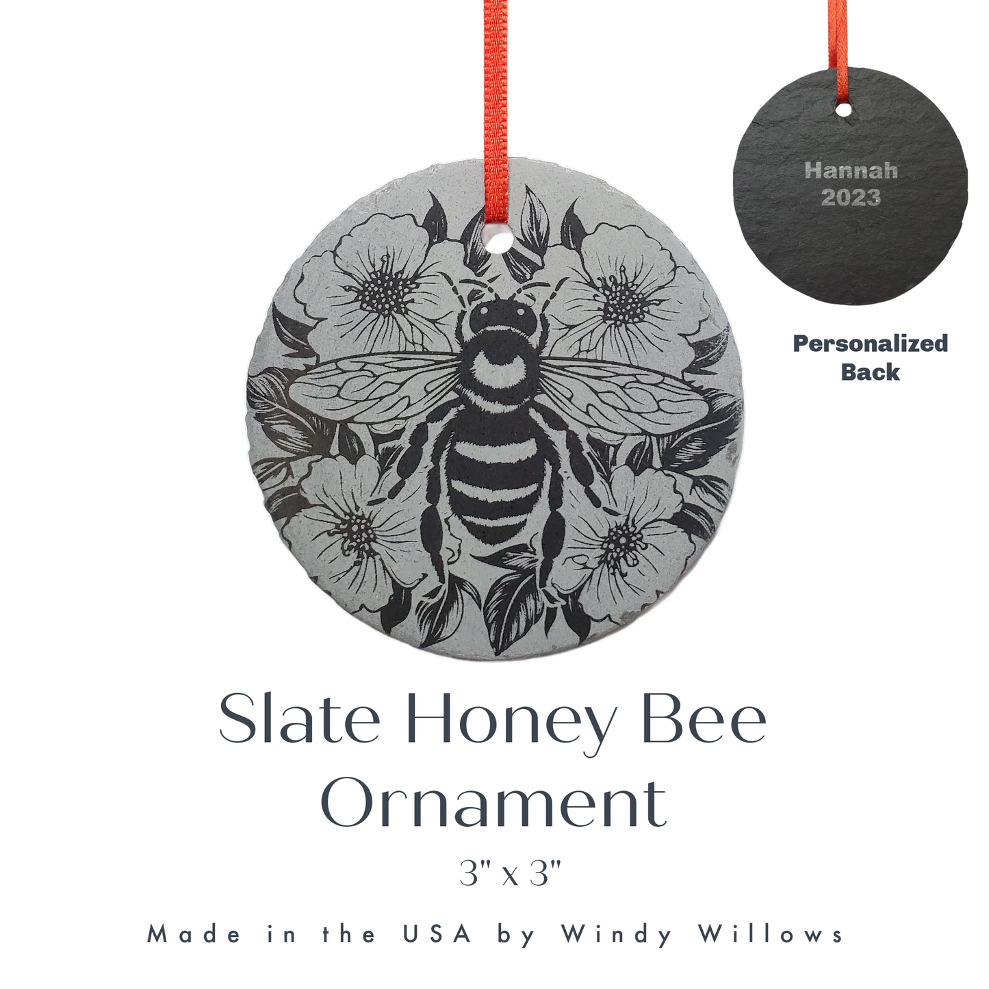 Honey Bee Ornament | 3" Beekeeper Ornament | Personalized Apiary Christmas Slate Gift Custom Honeybee Ornament | Apiarists Bee Farmer