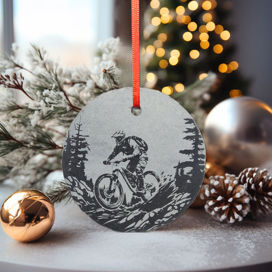 Mountain Bike Ornament | 3" MTB Adventure Ornament | Personalized Mountain Biking Christmas Slate Ornament | Bicycle