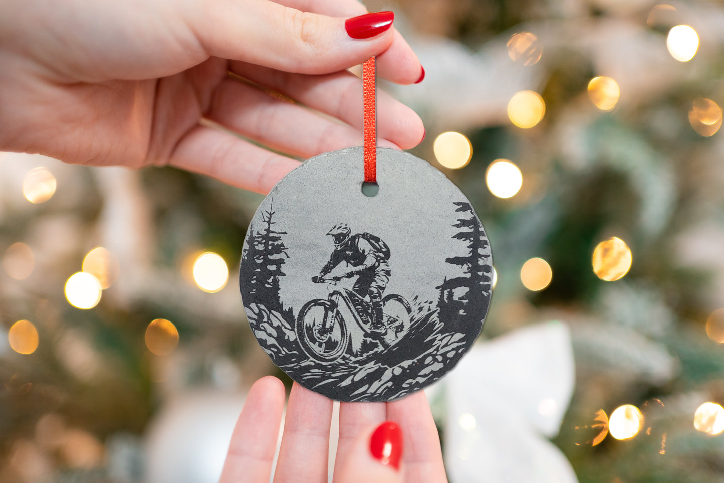 Mountain Bike Ornament | 3" MTB Adventure Ornament | Personalized Mountain Biking Christmas Slate Ornament | Bicycle