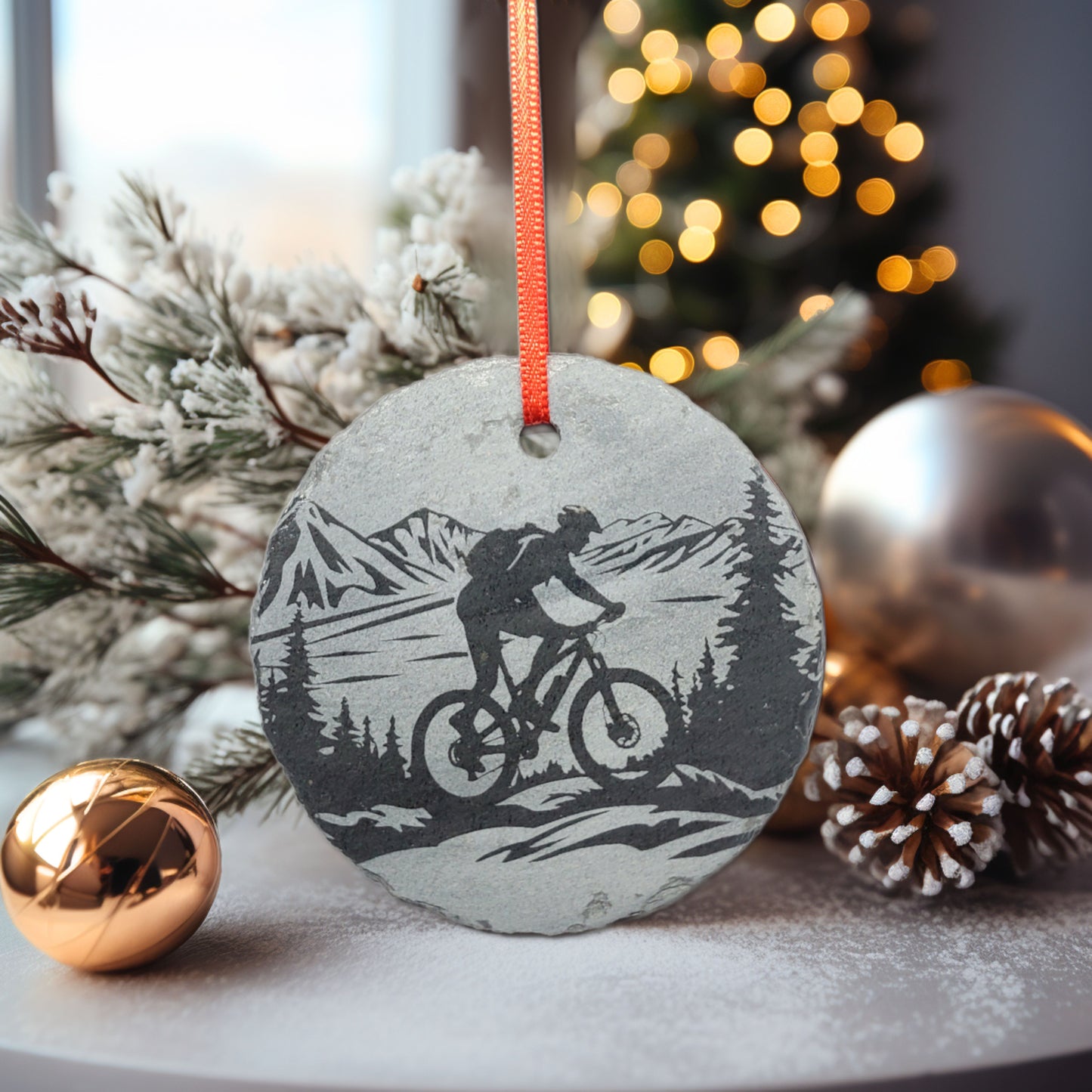 Mountain Bike Ornament | 3" MTB Adventure Ornament | Personalized Mountain Biking Christmas Slate Ornament | Bicycle