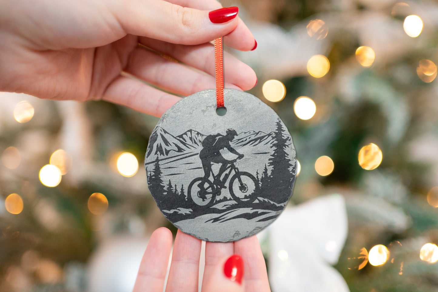 Mountain Bike Ornament | 3" MTB Adventure Ornament | Personalized Mountain Biking Christmas Slate Ornament | Bicycle