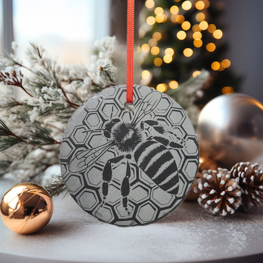 Honeybee Ornament | 3" Beekeeper Ornament | Personalized Apiary Christmas Slate Gift Custom Honeybee Ornament | Apiarists Bee Farmer