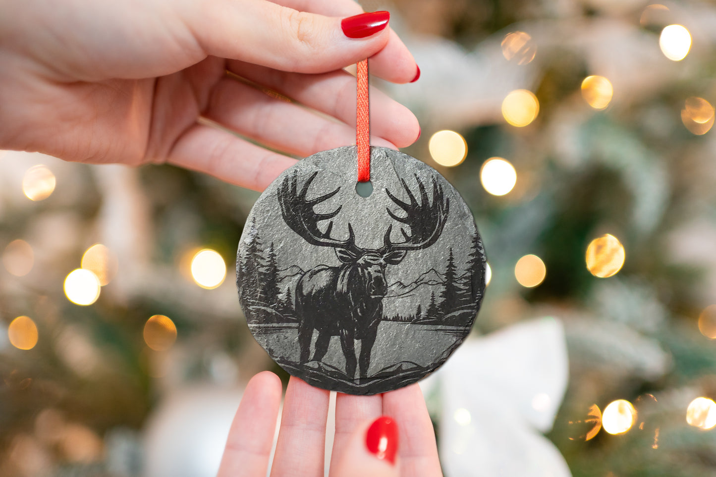 Moose Lake Ornament | 3" Maine Nature Ornament | Personalized  Rustic Christmas Slate Bird Ornament