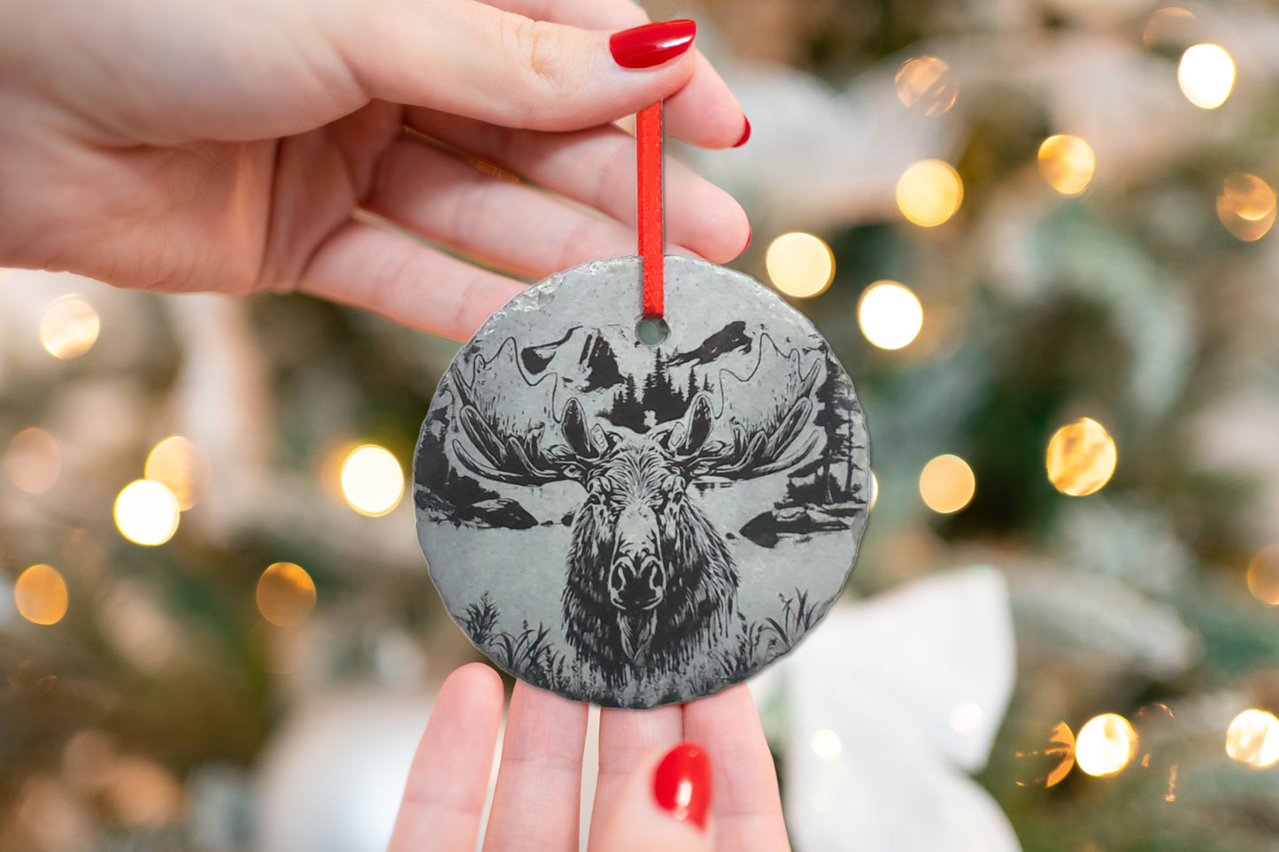 Moose Ornament | 3" Maine Nature Ornament | Personalized  Rustic Christmas Slate Custom Hunting Ornament