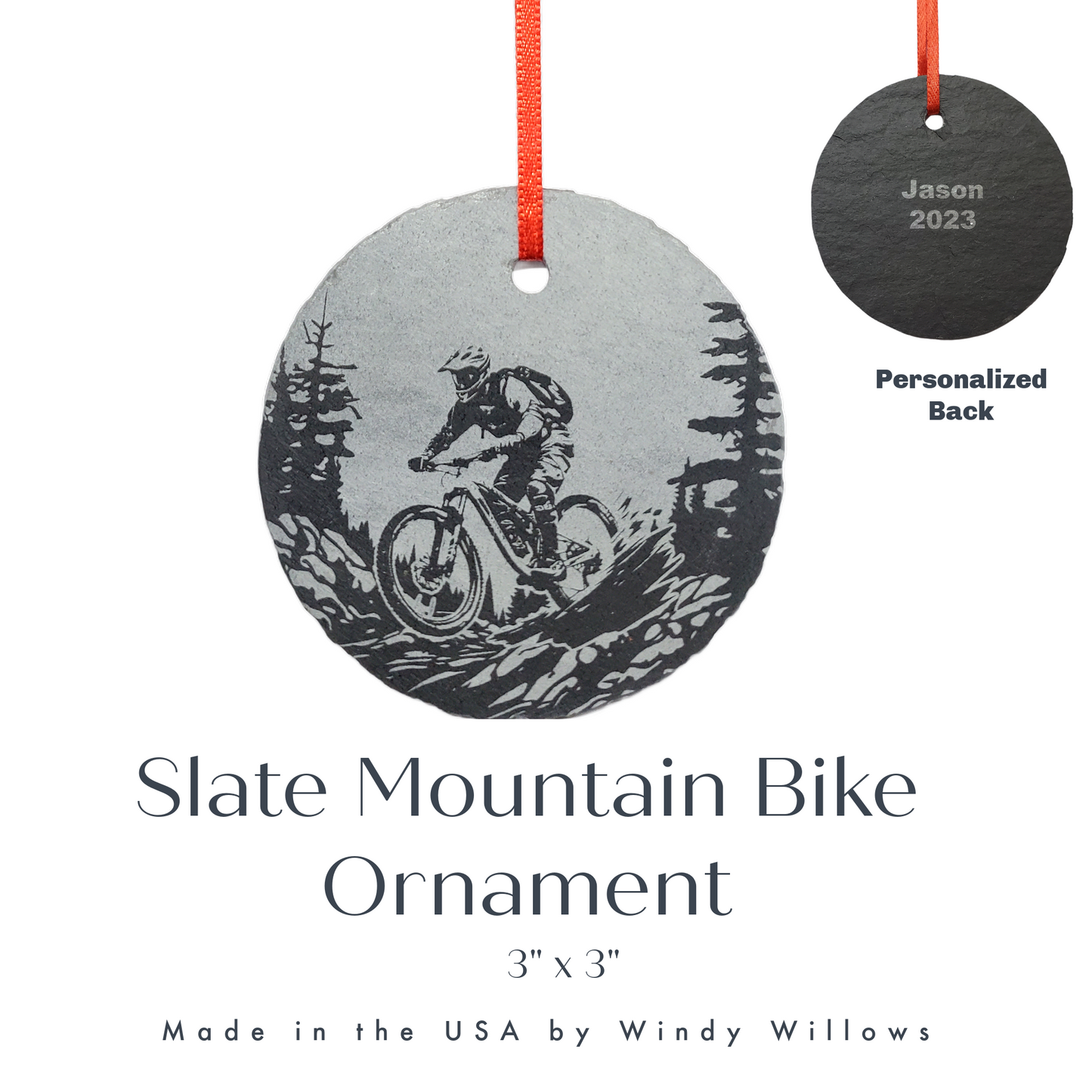 Mountain Bike Ornament | 3" MTB Adventure Ornament | Personalized Mountain Biking Christmas Slate Ornament | Bicycle