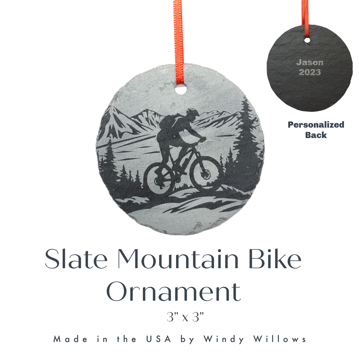 Mountain Bike Ornament | 3" MTB Adventure Ornament | Personalized Mountain Biking Christmas Slate Ornament | Bicycle