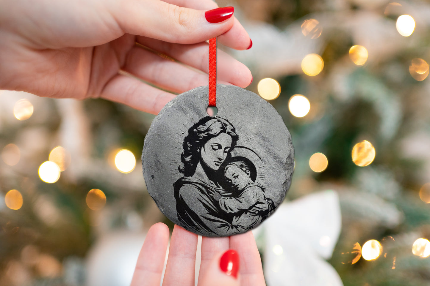 Holy Family Nativity Ornament | 3" Slate Christmas Decoration| Personalized Christian| Custom Mary  Jesus Catholic Ornaments