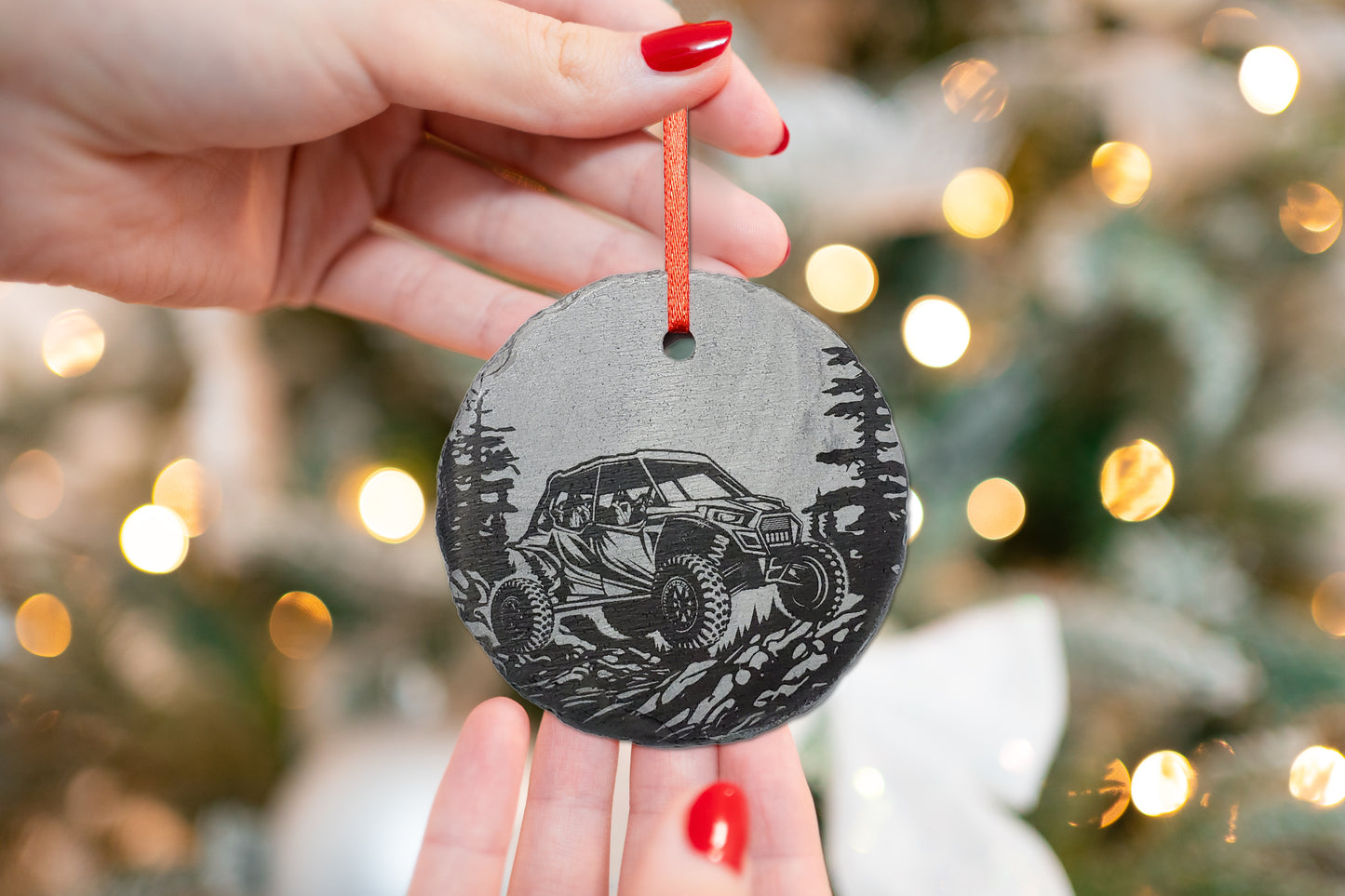 Side by Side Offroad Ornament | 3" 4 Seat UTV Sport Utility Christmas Ornament SxS | Personalized Christmas Slate Ornament | Polaris RZR ATV