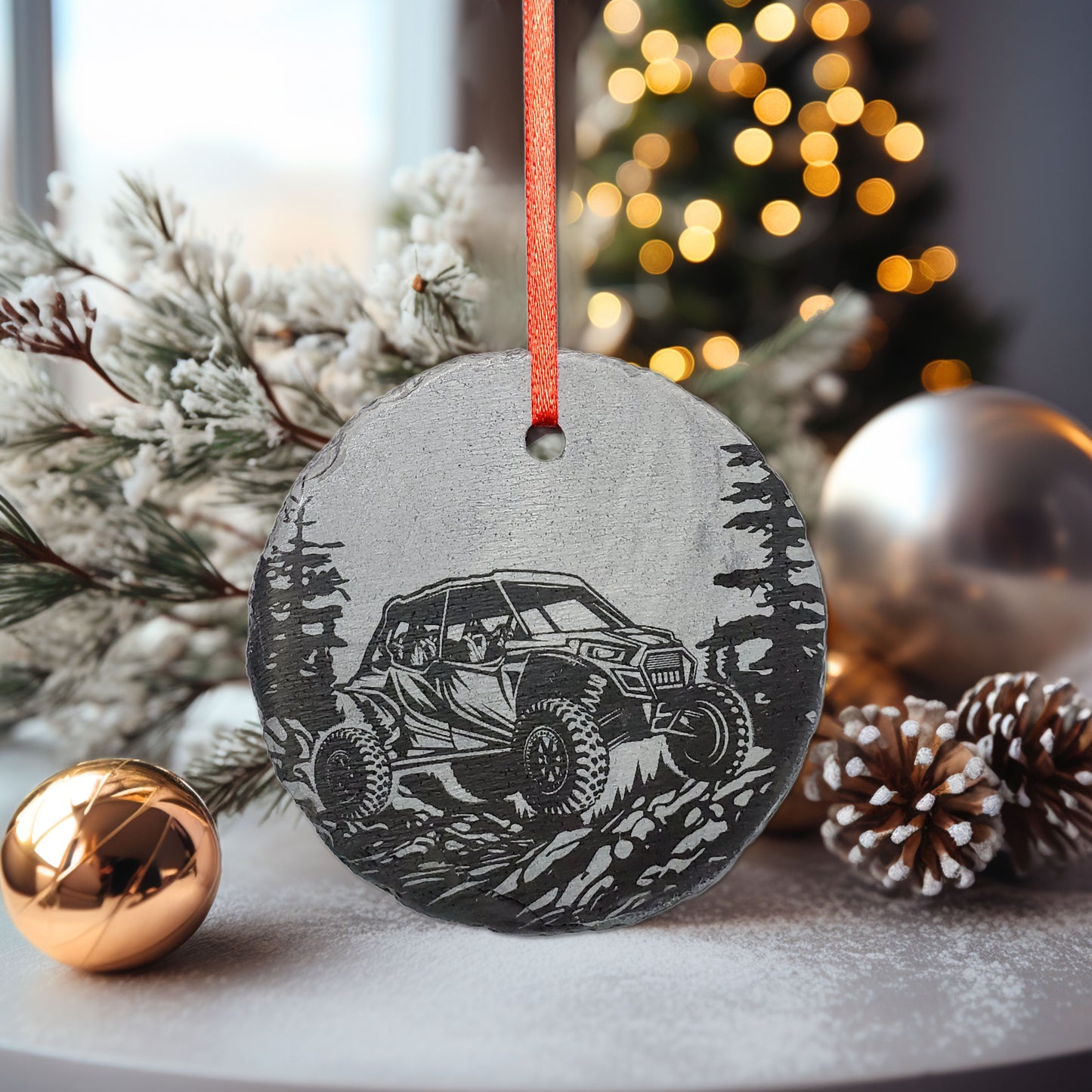 Side by Side Offroad Ornament | 3" 4 Seat UTV Sport Utility Christmas Ornament SxS | Personalized Christmas Slate Ornament | Polaris RZR ATV