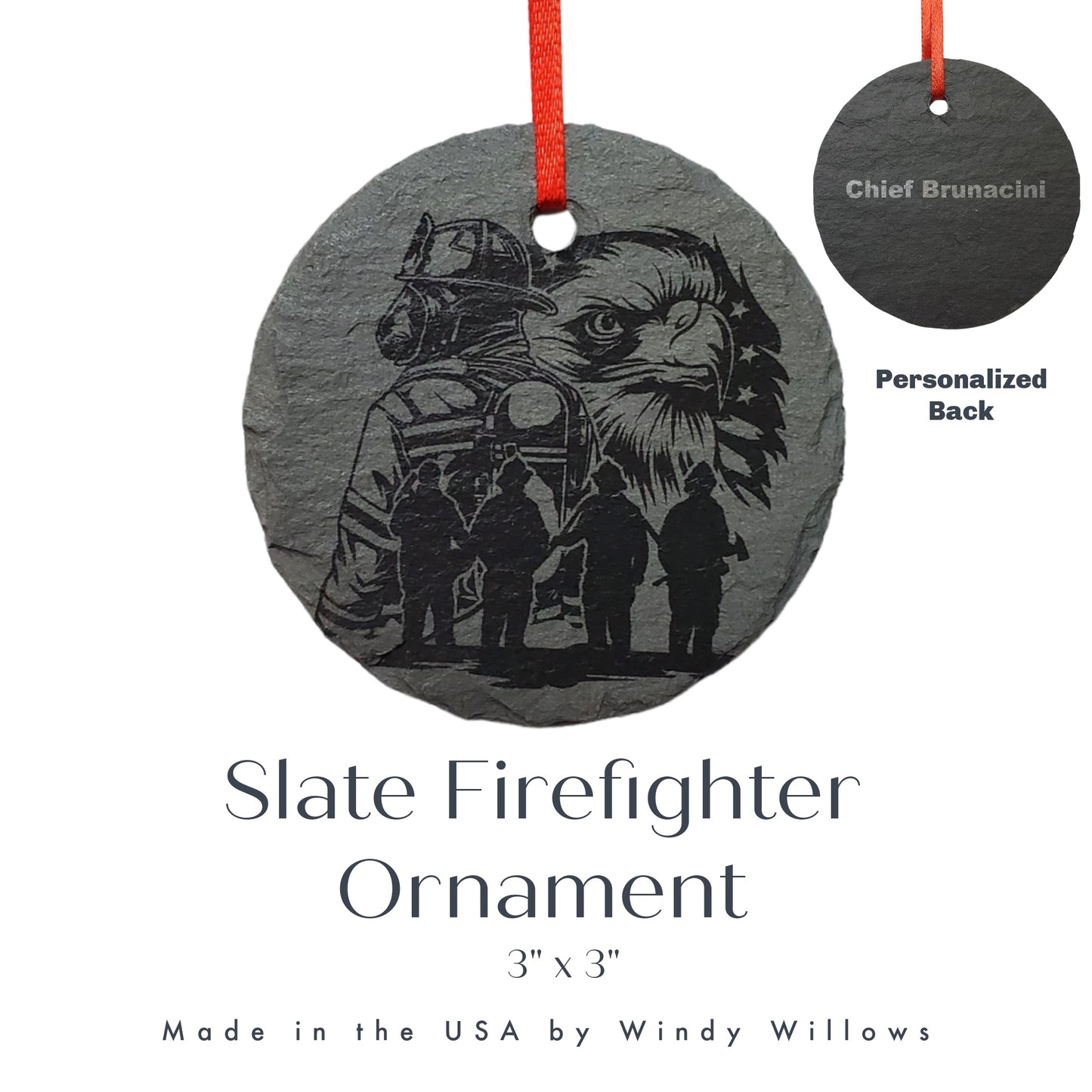 Firefighter Ornament | 3" Fireman Ornament | Rustic Slate Christmas | Firefighting First Responder