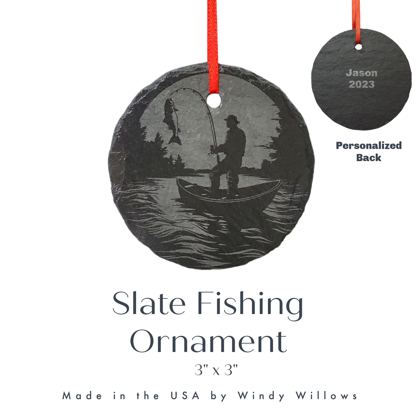 Fisherman Ornament | 3" Outdoorsman Adventure Ornament | Personalized  Fishing Rustic Christmas Slate Ornament