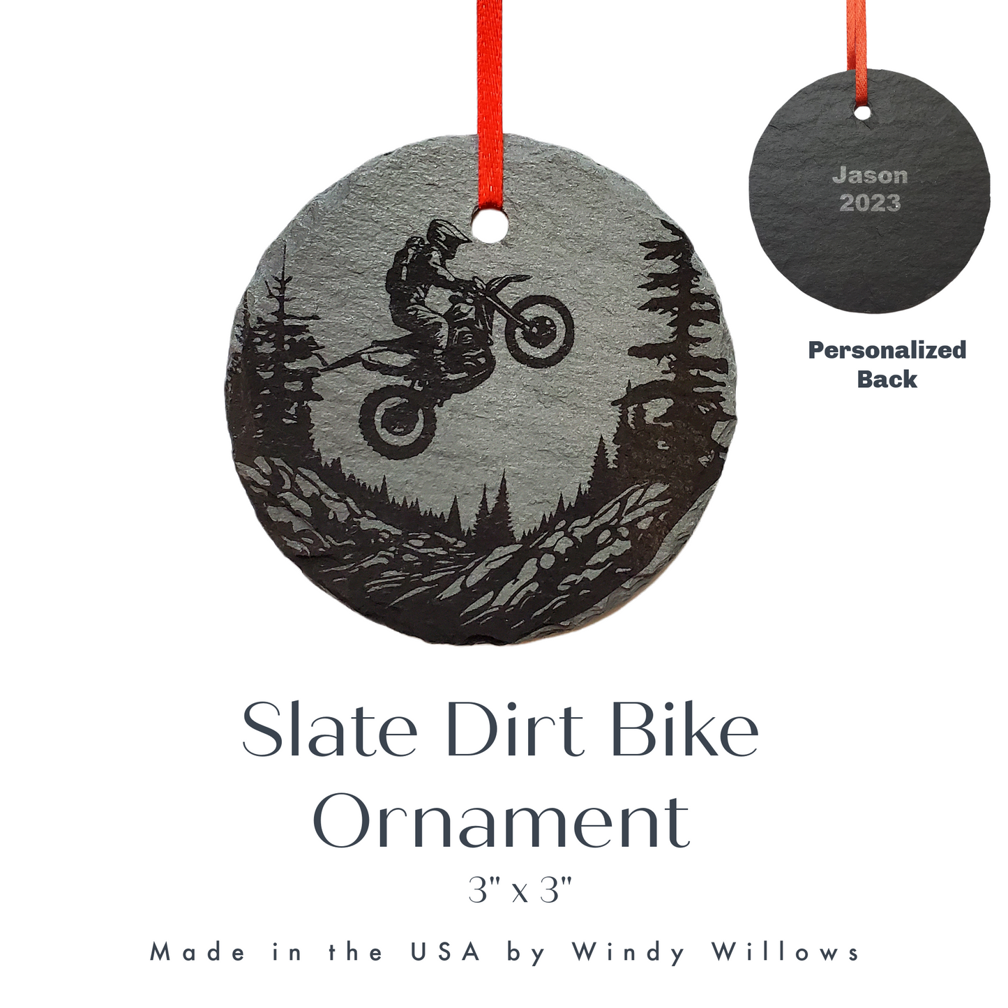 Dirt Bike Ornament | 3" Motocross Adventure Ornament | Personalized  Rustic Christmas Slate Ornament | Offroad