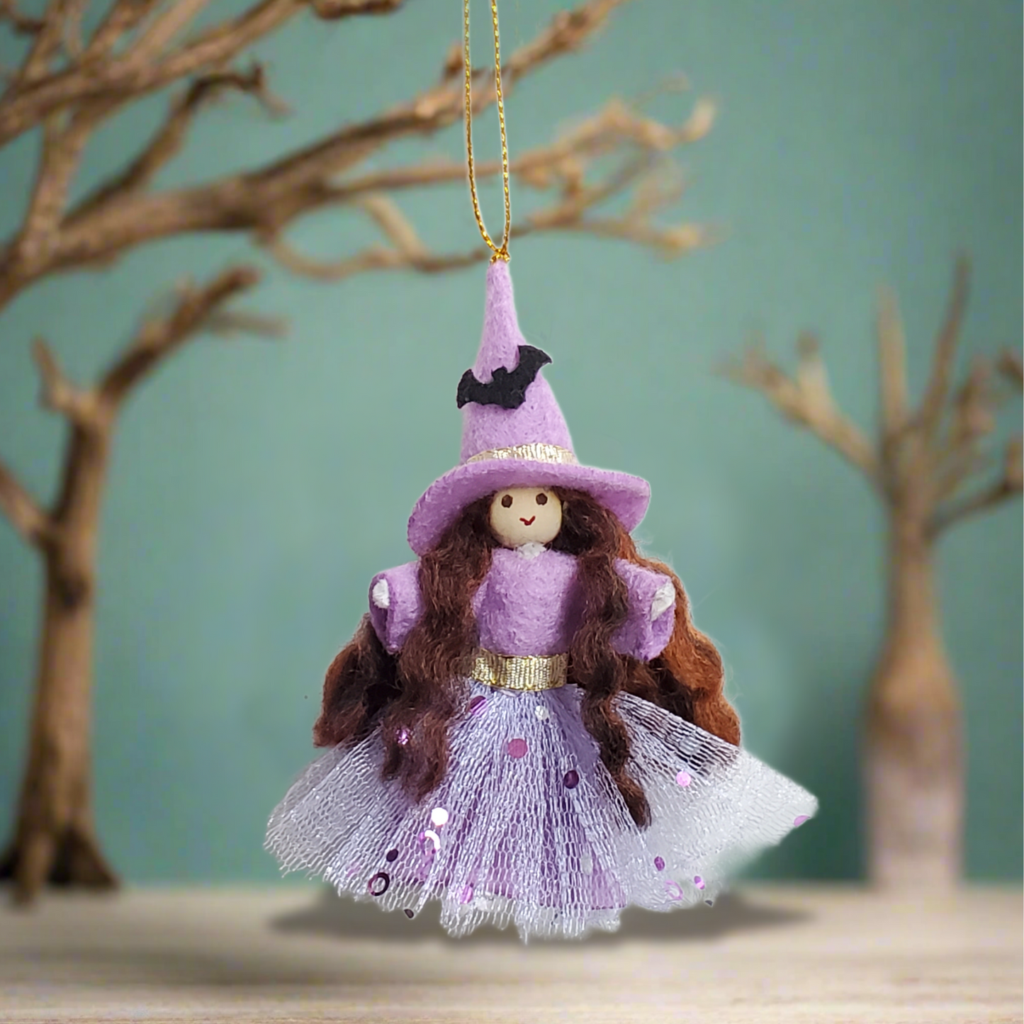 Lavender Witch Ornament for Halloween Tree