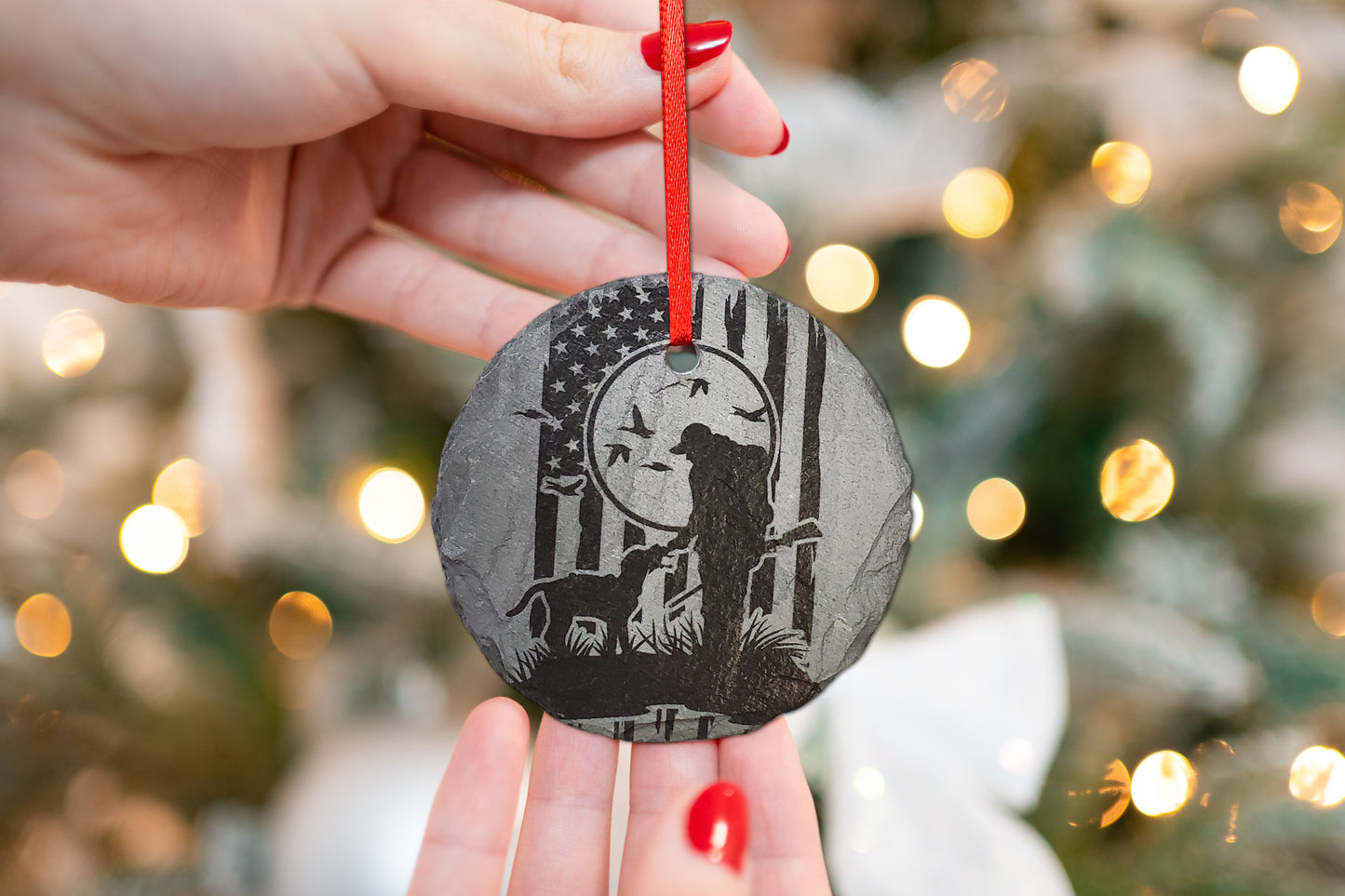 Duck Hunting Ornament | 3" Bird Dog Sportsman Ornament | Personalized  Rustic Christmas Slate | Custom Duck Hunter