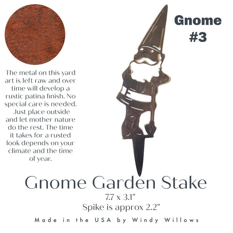 Metal Garden Gnome Yard Stakes