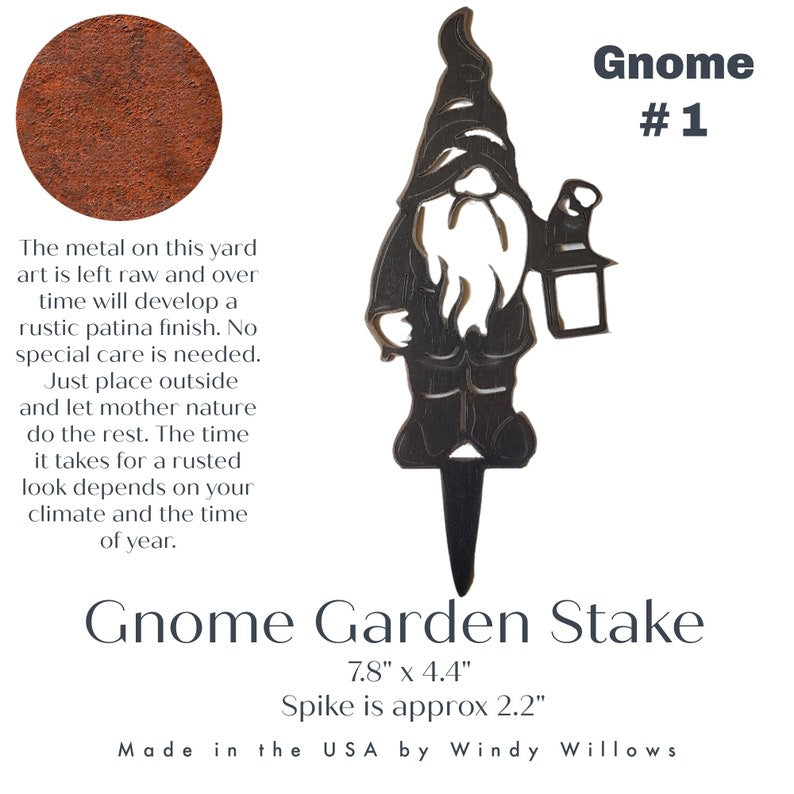 Metal Garden Gnome Yard Stakes