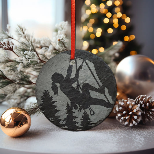 Female Rock Climbing Ornament | 3" Adventure Ornament | Rustic Christmas | Slate Ornament | Wilderness Christmas Decor | Girl Climber Gift